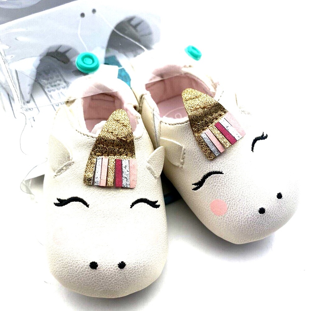 Ro + Me Robeez Baby Shoes Size 0/6m Girls Unicorn Gold horn Infants Slip on